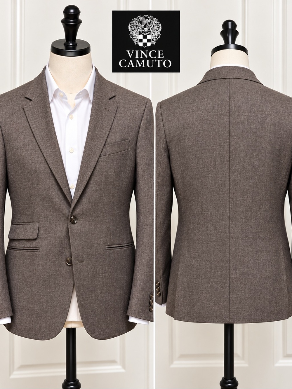 Vince Camuto Men’s 100% Wool 42L Textured 2-Button Blazer Sport Coat Taupe Brown